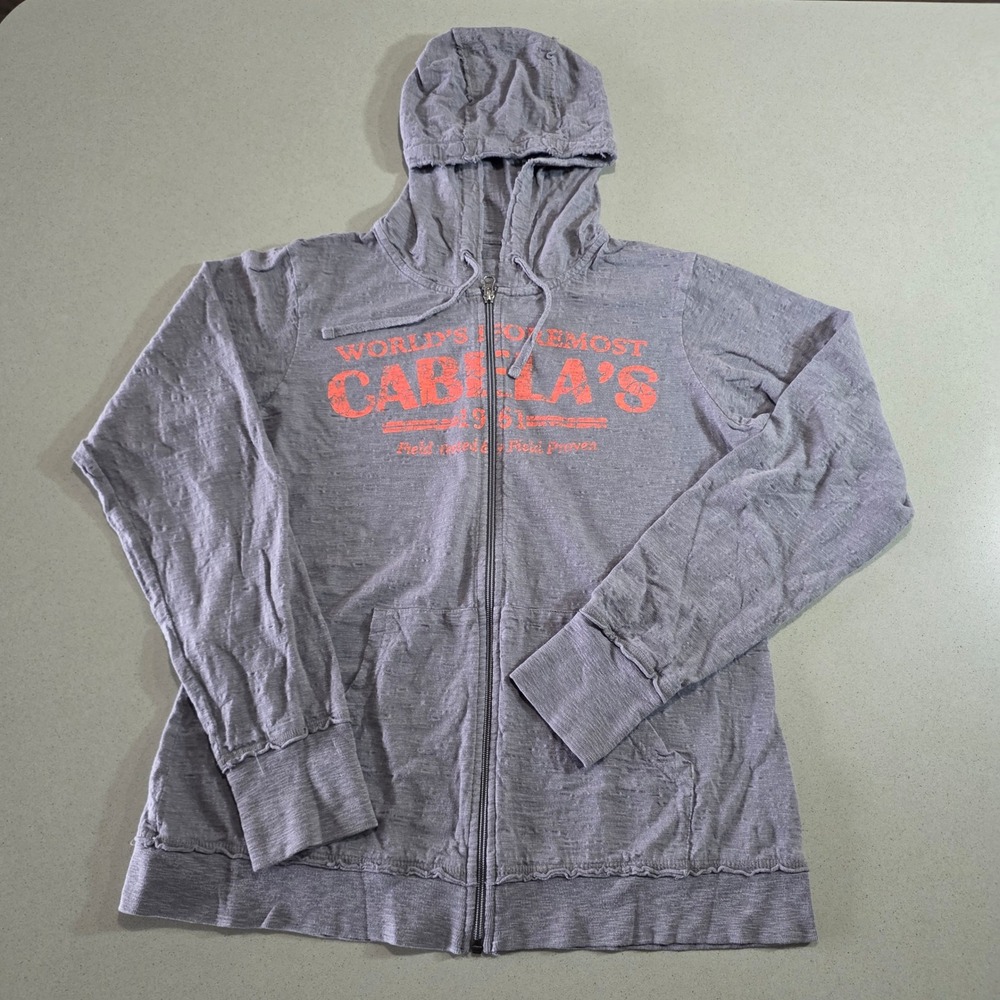 Cabelas Womens Gray Full Zip Graphic Hoodie Thumbhole Cuffs Size Large